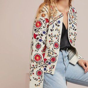 Anthropologie Kirian Cotton Embroidered Crop Jacket